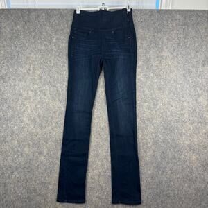 Spanx Signature Straight Side Zip Dark Blue Wash Jeans Size 26 32” EUC 338